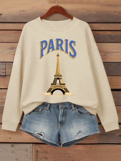 Paris Tower France Print Women Sweatshirt Casual Loose Sportswear All-Match Fleece Pullover Multicolor O-Neck Female Clothes.