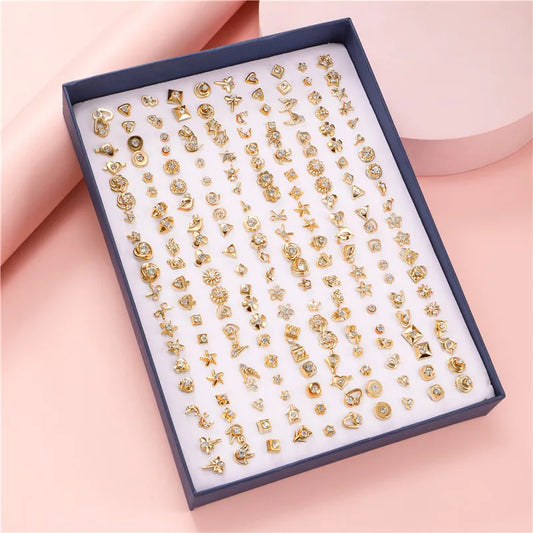 100 Pair/Lot Small Mini Stud Earring Set For Girl Love Star Animal Geometric Random Female Wedding Party Ear Jewelry Accessories.