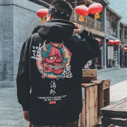 Fashion Boys Cool Men Hip Hop Hoodies Japanese Casual Sweatshirts Streetwear Men Women Loose Pullover Harajuku Devil Hoodie Male.