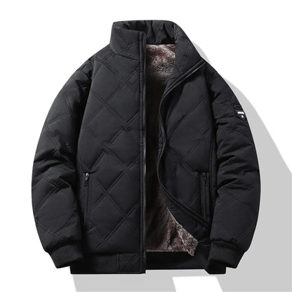 New Windproof Thermal Diamond-Quilted Cotton Jacket Winter Men's Fleece-Lined Thickened Cuff Design Stand-Up Collar Jacket