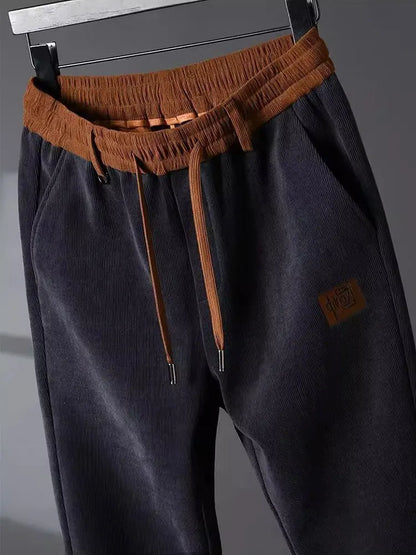Fleece Thicken Winter Chinos Trousers Men Corduroy Work Straight Casual Wide Pants Sport Jogging Sweatpants Classic Golf Pants.
