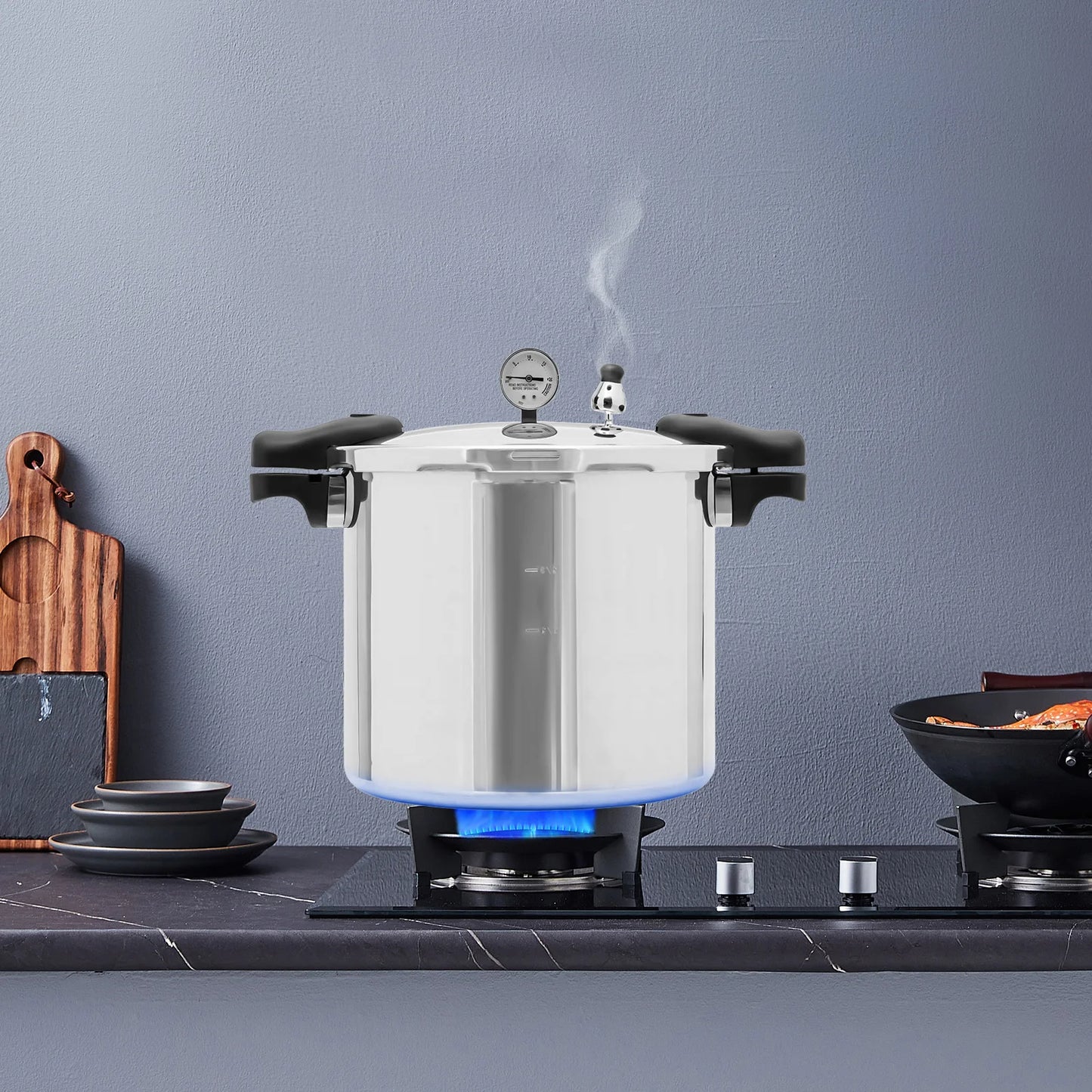 22L Large Capacity Pressure Canned Pot With Pressure Gauge Release Valve, Silver New Model.