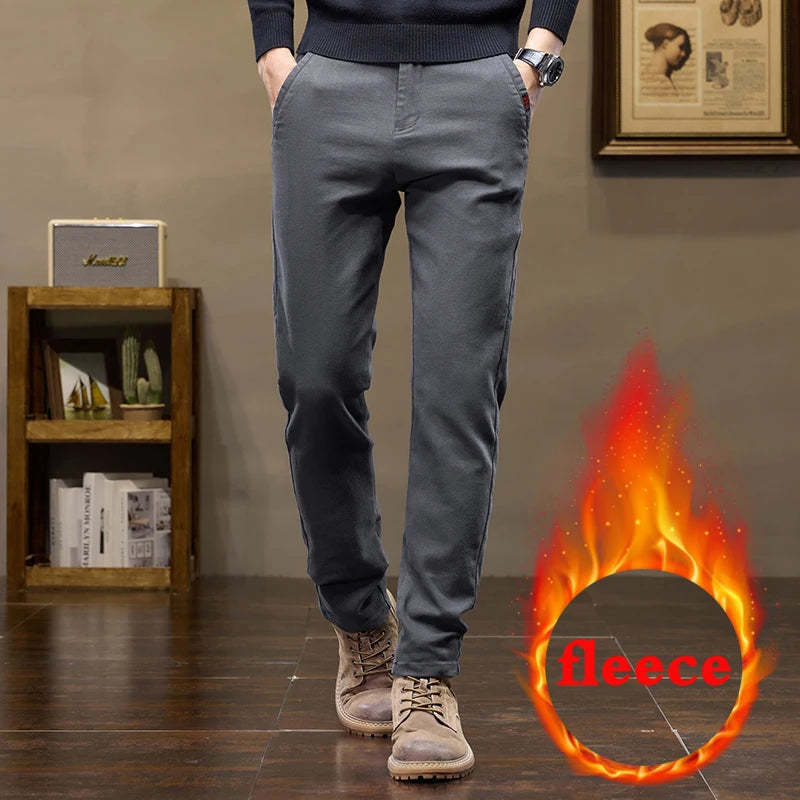 Warm Fleece Pants Winter Man Cowboy Man Thermal Fleece Lined Korean Fashion Slim Thicken Plush Wool Boot Cut Jeans Men.