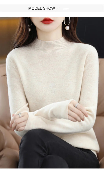 100% Pure Wool Half-neck Pullover In Autumn And Winter New Cashmere Sweater Women's Casual Knit Top Women's Coat 19 Colors.