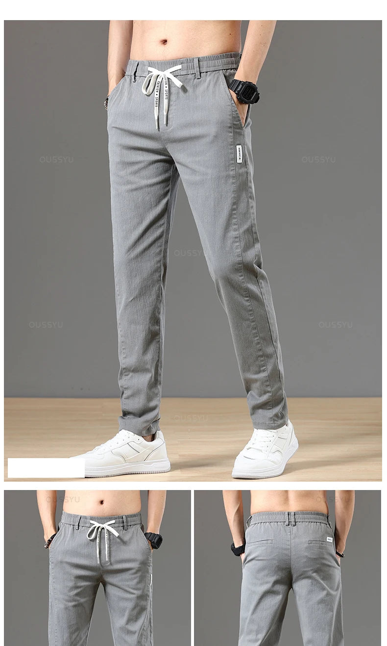 Autumn Cottom Men's Pants Fashion Classic Drawstring Elastic Waist Jogging Stretch Casual Grey Cargo Trousers Male 28-38.