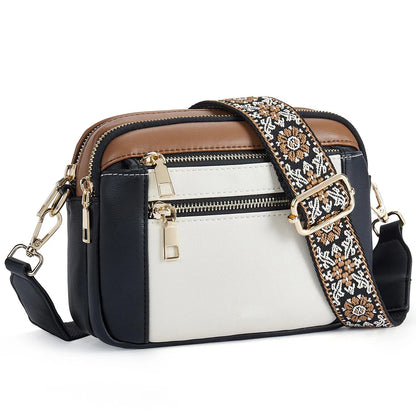 Stylish Wide Strap Shoulder Bag Women's Multiple Pockets Faux Leather Crossbody Bags Adjustable Strap  Travel Handbag Purse.