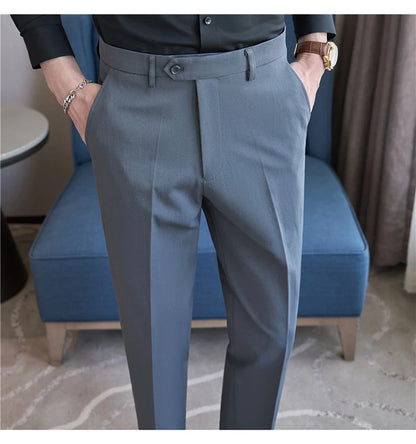 Men Suit Pants 2025 Elastic Slim Fit Formal Dress Pants Solid Casual White Trousers Pantalon Homme Wedding Party Men Clothing