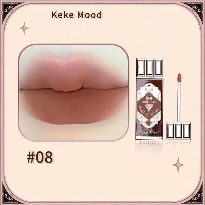 Chocolate Cloud Matte Lipstick Velvet Lip Gloss Brown Red Liquid Lip Glaze Makeup Smooth Long-Lasting Lip Tint Cosmetics