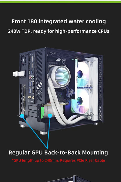 METALFISH T20 Mini ITX Case 9L Gaming Computer White Chassis Compact PC Support Flex PSU/100mm Cooler/180Liquid Cooler/240mm GPU.