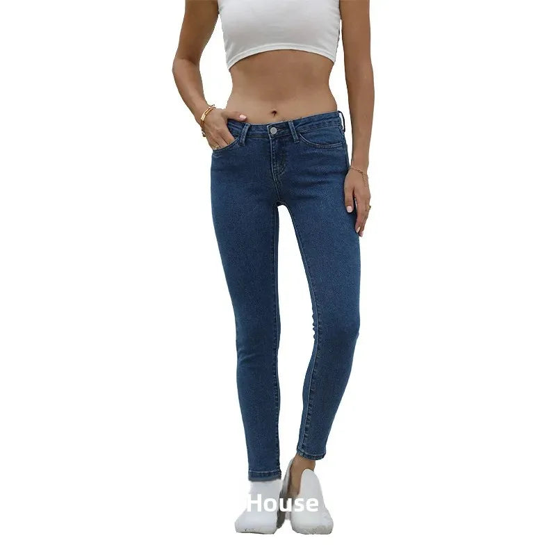 Women's Slim Fit Blue Jeans Mid Waist Trousers Fashionable Body Shape Enhancing Denim Pants by None( AE Stock) Origin China.