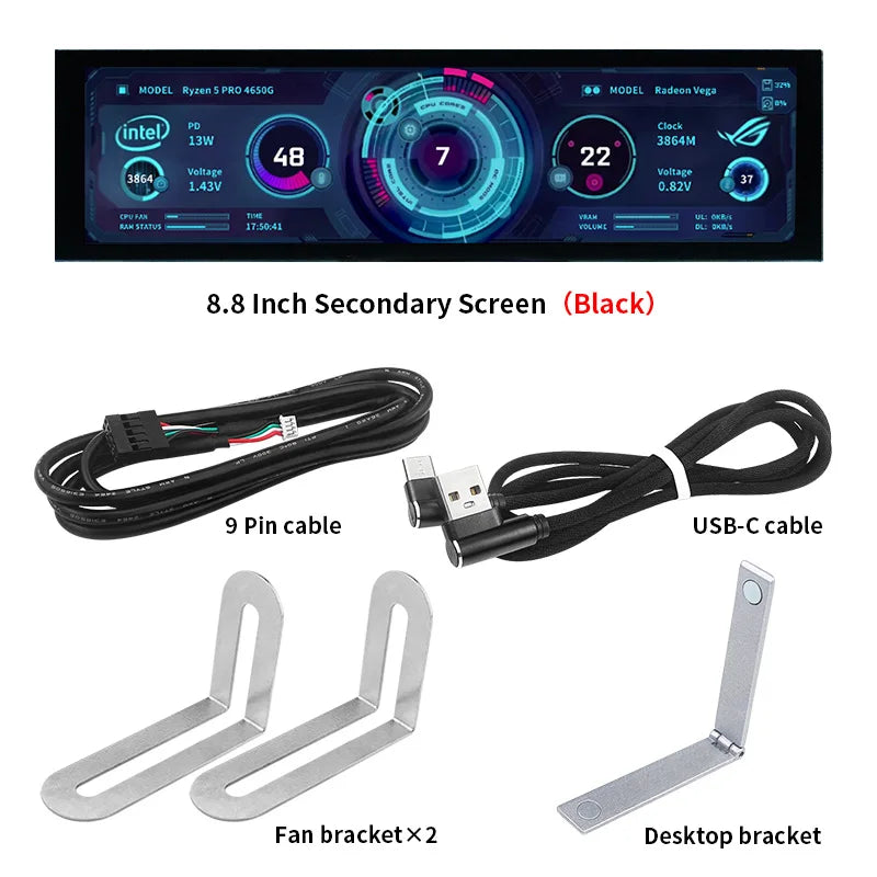 3.5 / 5 Inch IPS Type-C Secondary Screen Mini Computer USB Display CPU GPU RAM HDD Monitor with Holder Metal Case No Use AIDA64.