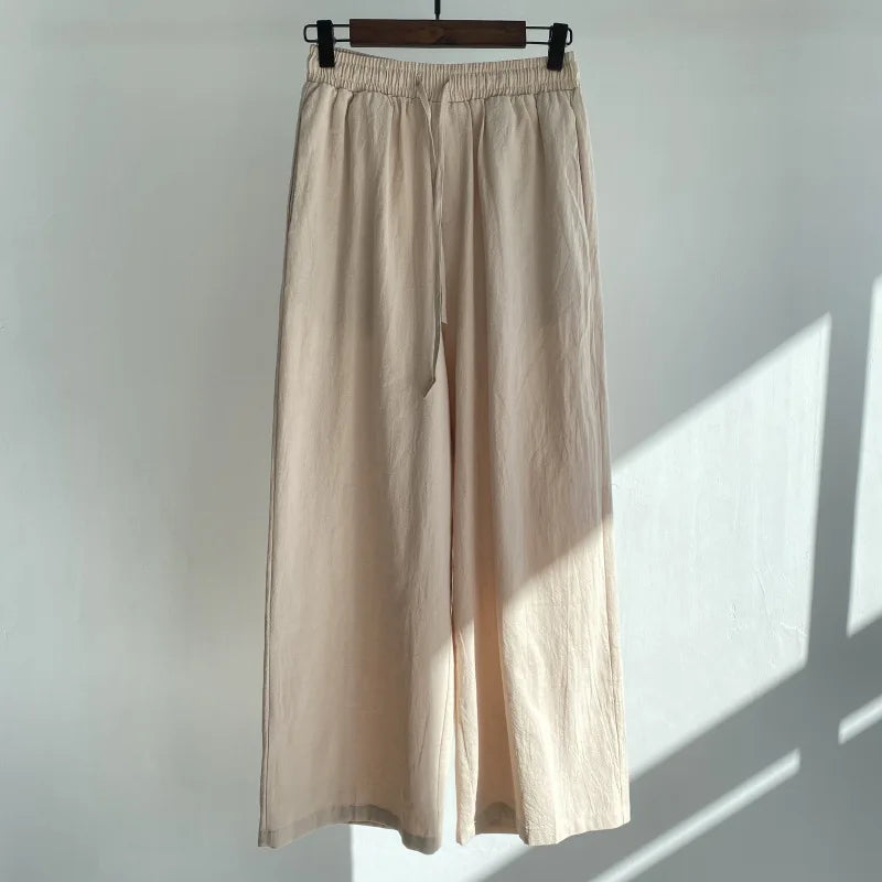 Pants Set Women Shirts Wide Leg Elastic Waist Cotton Linen Casual Sets Elegant Loose Long Sleeve Lapel Spring Shirt Y2k Suit.