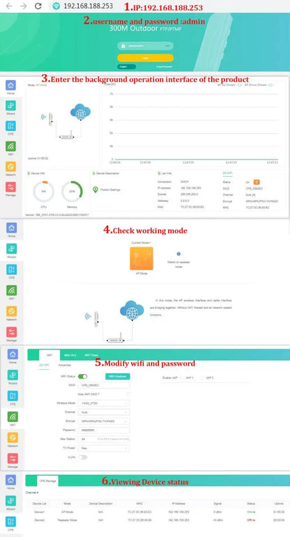 KuWfi 300Mbps Outdoor CPE Bridge 2.4G Wireless WiFi Bridge AP Repeater Mode Signal Amplifier PTP PTMP Up to 1KM WAN LAN 24V POE.