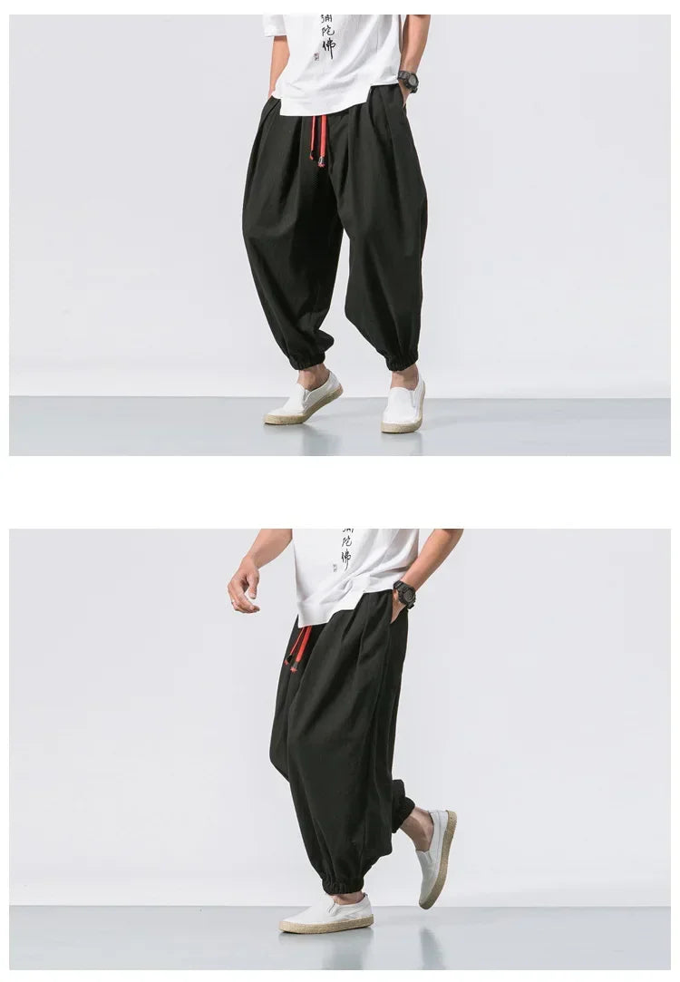 New Trendy Men Harem Pants Loose Oversized Style Cotton and Linen High Quality Jogger Sweatpants Casual Male Trousers.