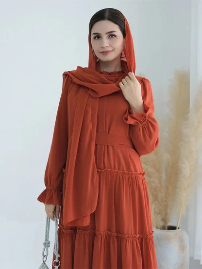 Ramadan Eid Chiffon Muslim Modest Khimar Abaya Set Dubai Turkey Islam Dress Abayas For Women Kebaya Kaftan Robe Femme Musulmane