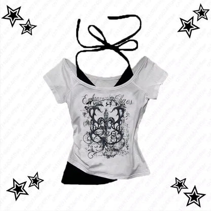 Women's 90s Vintage Punk T-Shirt Summer Streetwear Sexy Short Sleeve Gothic Slim Crop Top Hotgirl Casual Femme Tee Harajuku Y2k.