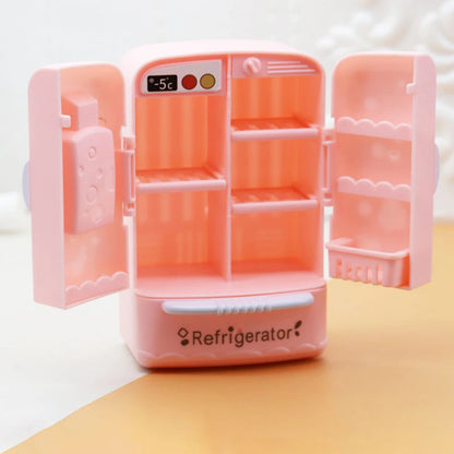 Cute Simulation Microfilm Furniture Double Door Refrigerator 1:12 Dollhouse Kitchen Model Decorations For Girl Birthday Gifts.