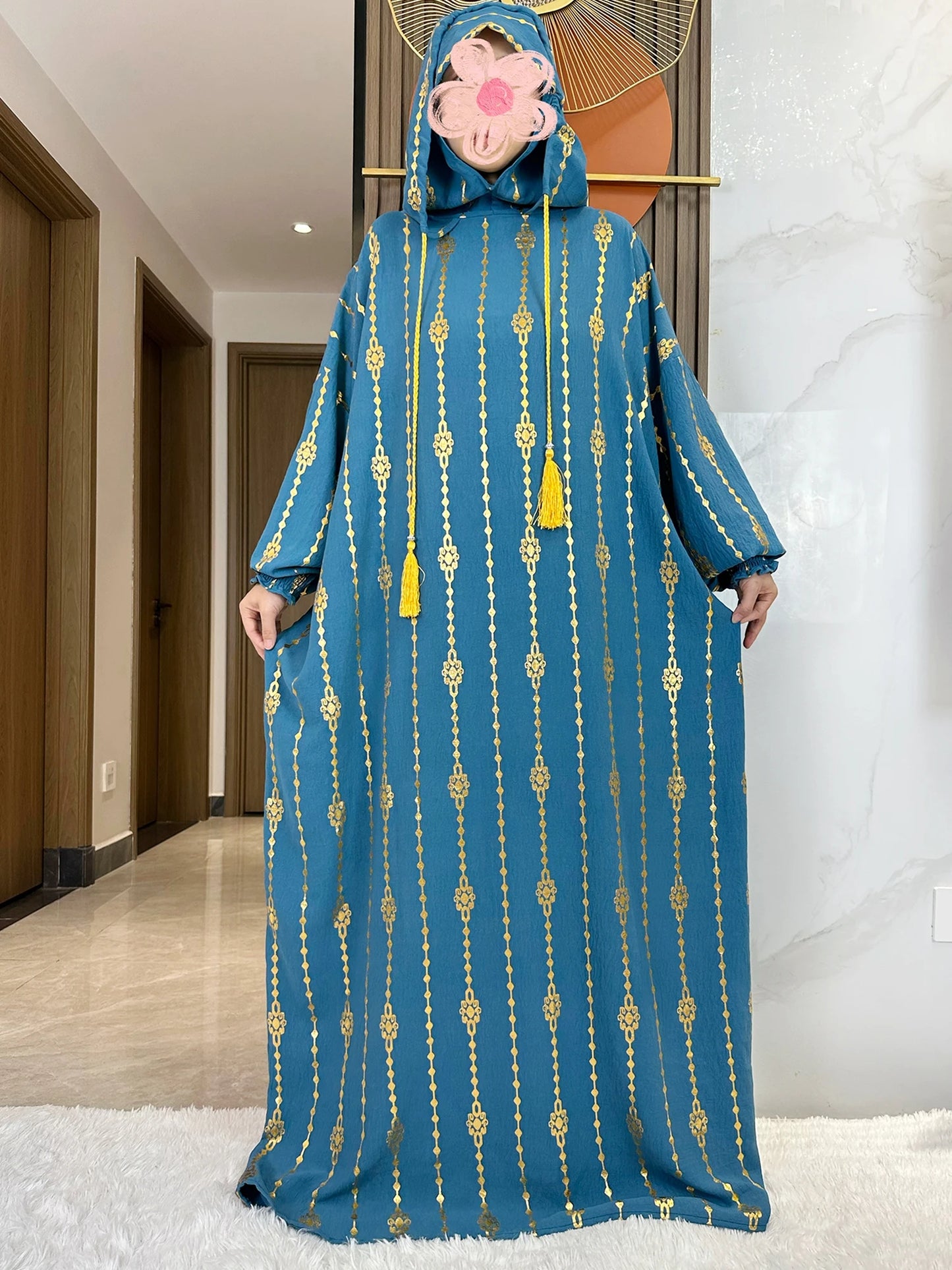 High Grade Cotton Fabric Ramadan Muslim Two-Hat Abaya Dubai Turkey Islam Prayer Clothes Gold Dust Dress Islam Women Dress Kaftan