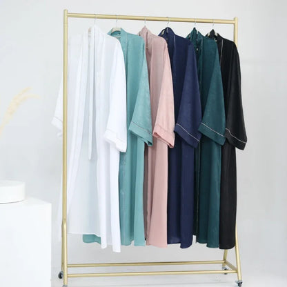 2024 Muslim Modest Cardigan for Women Eid Arab Abaya Dubai Dress Islamic Daily Long Sleeve Clothing Turkey Solid Color Coat Robe.
