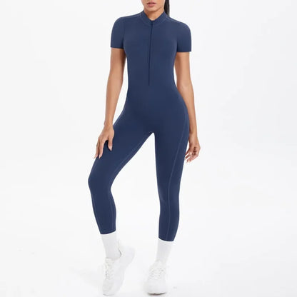 New Women's Yoga Jumpsuit Front Zipper Tight Back Hollow Out Short Sleeve-pants Activewear for Fitness Running Gym Workout.