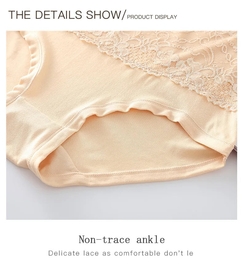 3pcs Women's Panties High Waist Underwear Large Size Fashion Girls Briefs Cow Milk Silk Breathable Lace Panty Female Lingerie.