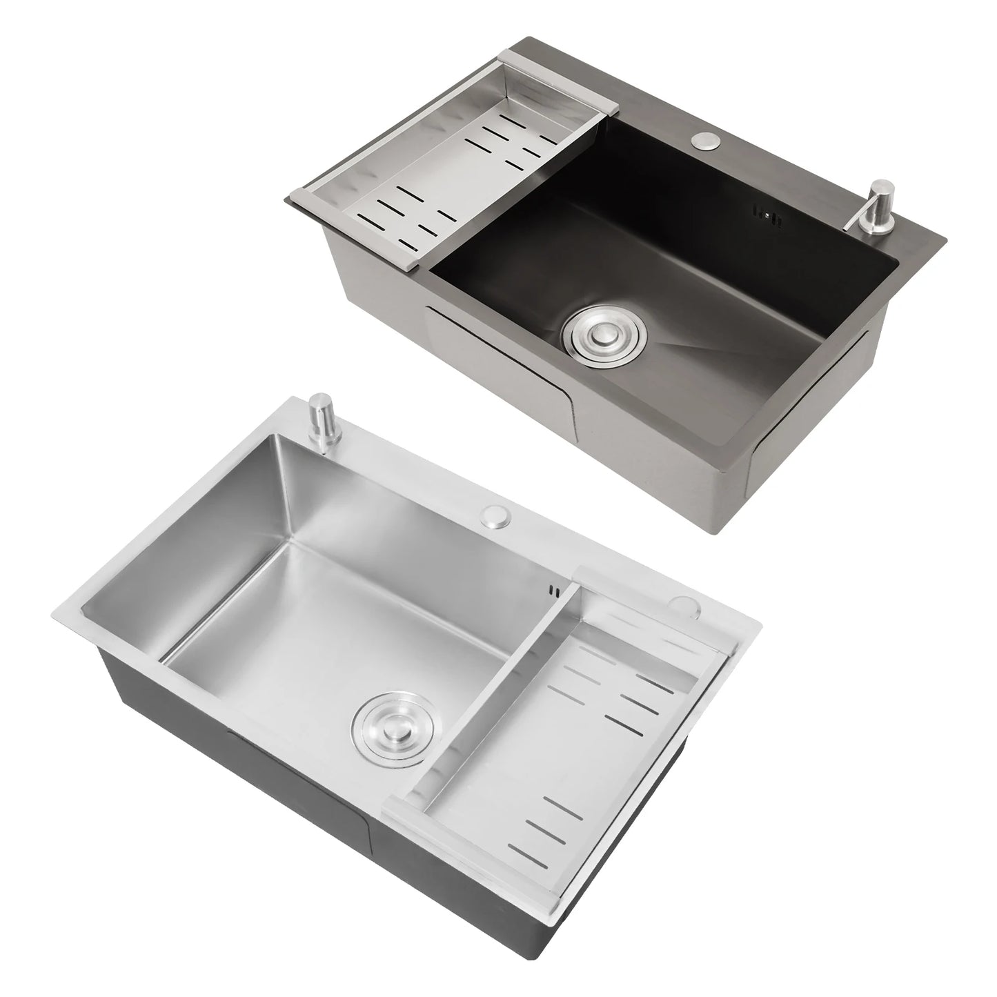 68 x 45 cm großes Waschbecken mit V-förmigem Abtropfkorb und Seifenspender, Anti-Überlauf-Küchenspüle, Edelstahlspüle