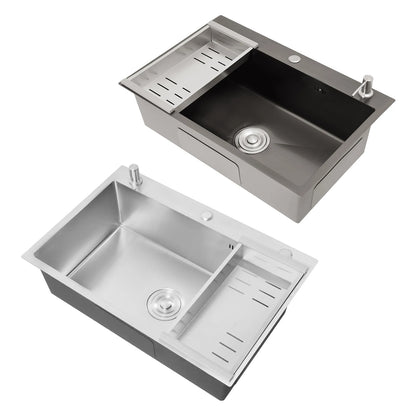 68 x 45 cm großes Waschbecken mit V-förmigem Abtropfkorb und Seifenspender, Anti-Überlauf-Küchenspüle, Edelstahlspüle