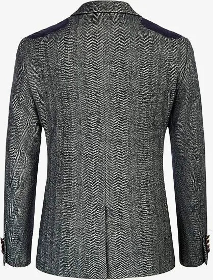 British-style men's suit jacket Houndstooth tweed sports jacket Double-breasted formal jacket    British-Style Men's Suit Jacket.