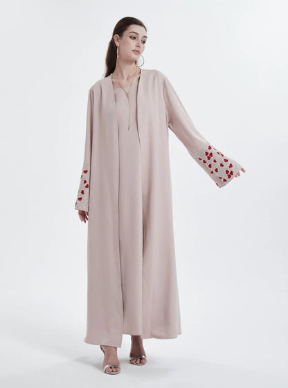 Ramadan islamic clothing kebaya Middle East Muslim women's Abaya solid color cuff love  embroidery  cardigan.