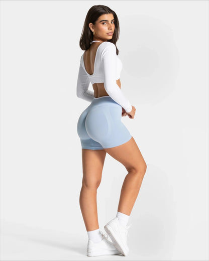 Women's Seamless Gym Solid Color Sports Shorts White Waist Tight High Waist Hip Lifting Yoga Pants Running Sports Shorts.