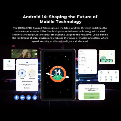 Rugged Tablet HOTWAV R8, 12 (4+8) Go + 128Go, 10.1'', 5MP Front + 13MP Rear Cameras, Android 14.0, 10800mAh Battery, Dual SIM, GPS, 4G.