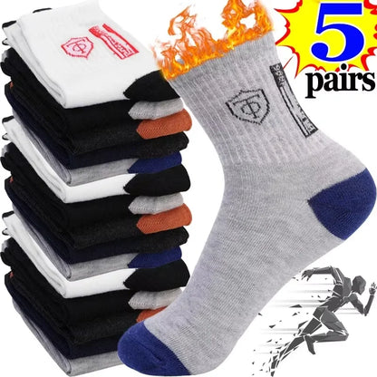 5Pairs Breathable Cotton Sports Stockings Men Bamboo Fiber Autumn and Winter Men Socks Sweat Absorption Deodorant Business Sox.