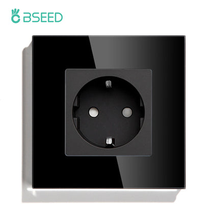 BSEED 1/2/3Gang Touch-Schalter 1-Wege-Lichtschalter mit EU-Steckdosen USB Typ-C-Steckdosen Glasscheibe Schwarz