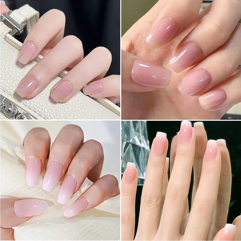 120pcs Pink Ombre Medium Coffin Press On Nails Glossy Handmade Acrylic Fake Nails Tips Gradient Design Artificial False Nails.
