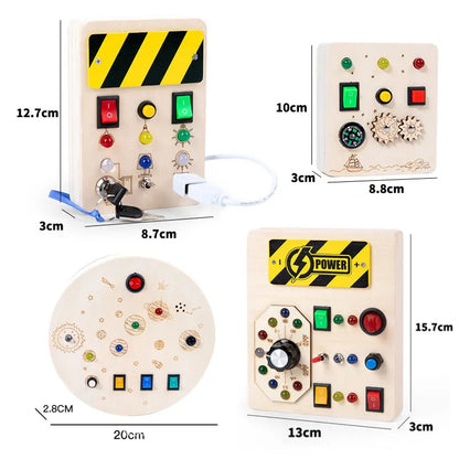 Montessori Busy Board Sensory Toys Wooden With LED Light Switch Control Board Travel Activities Children Games For 2-4 Years Old.