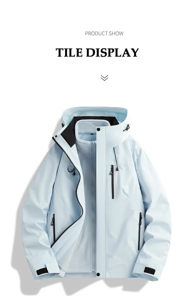 Winter Jacket Outdoor 3-in-1 Waterproof Sport Coat Running Unisex Hooded Hiking Jacket Warm Breathable Outdoor Couple Loose Coat.