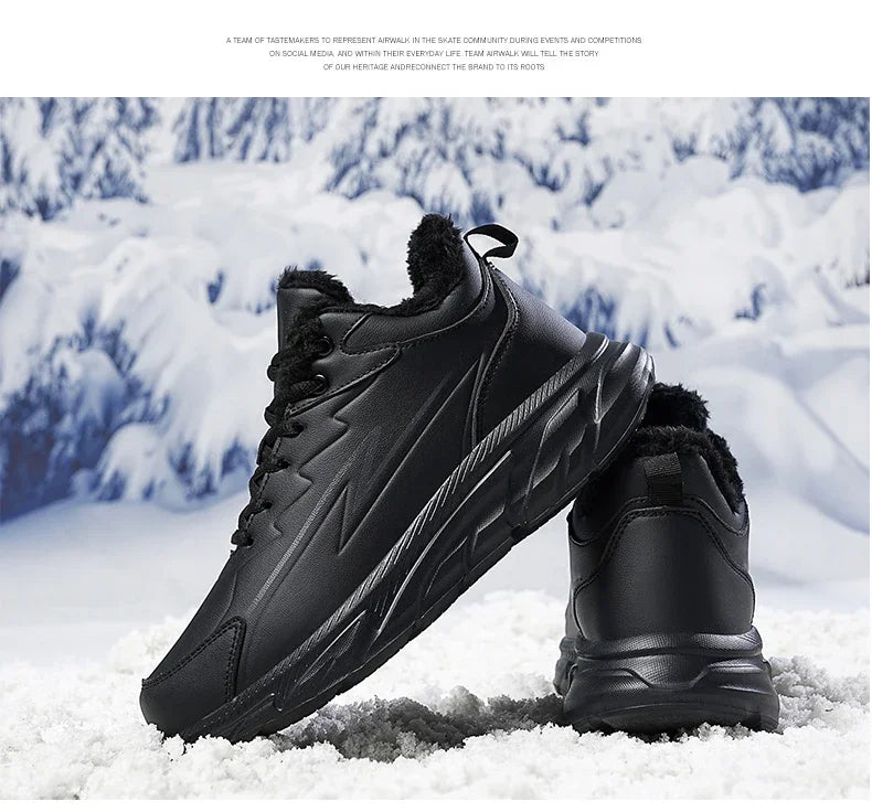 Black Leather Shoes for Men Height Increasing Winter Fashion Sneakers Plus Fur Warm Outdoor Cotton Casual Shoes Men Shoe Size 48.