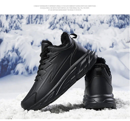 Black Leather Shoes for Men Height Increasing Winter Fashion Sneakers Plus Fur Warm Outdoor Cotton Casual Shoes Men Shoe Size 48.