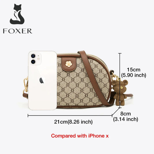 FOXER Women Small Shoulder Bag Fashion Monogram PVC Lady Crossbody Handbag with Adjustable Strap.