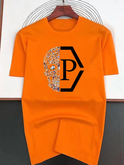 Summer Hip Hop Style Skulls Pattern T-shirt For Men Round Neck Short Sleeve Loose Tops Breathable Comfortable Oversized Clothing.