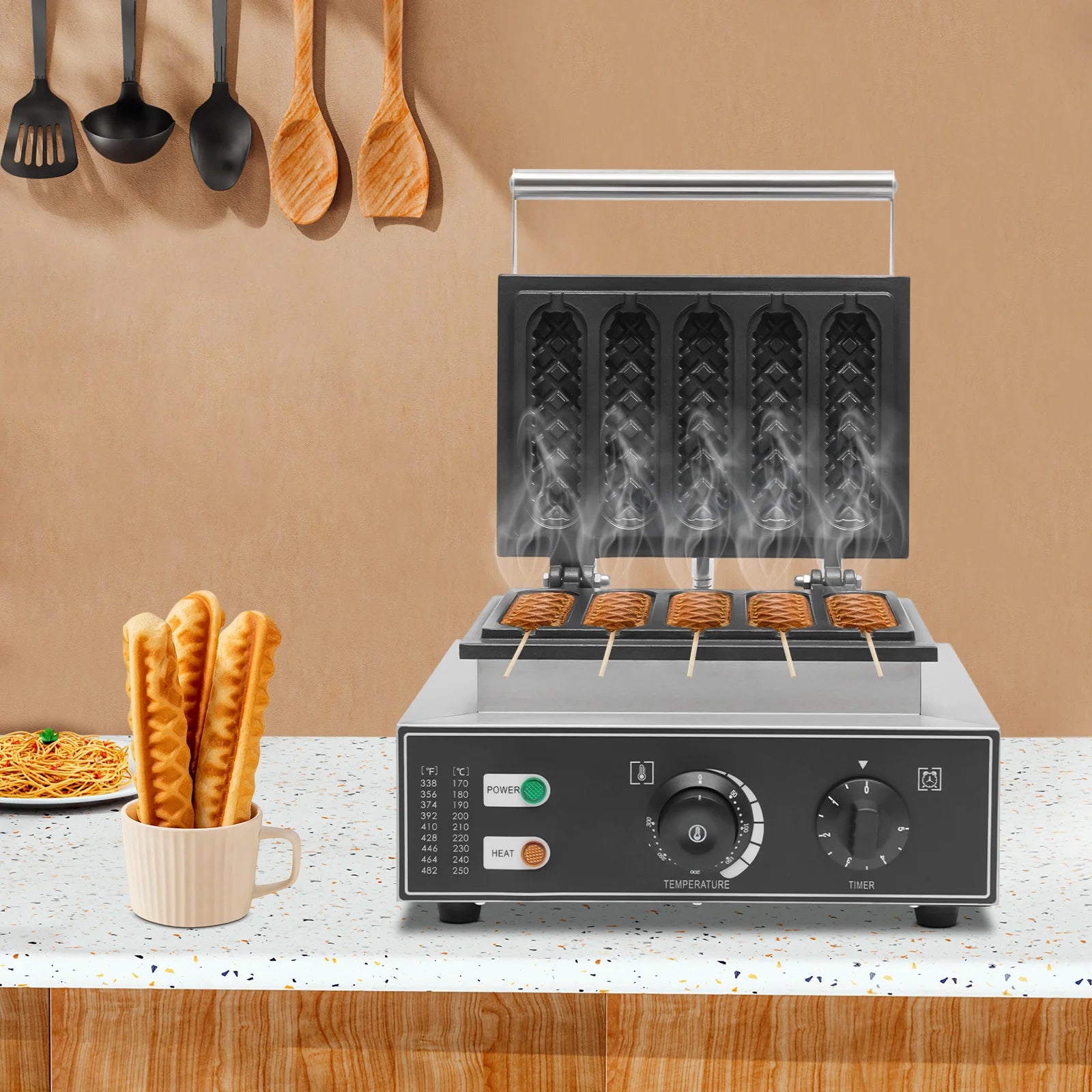 Five Compartments Waffle Stick Maker 1550W Home Corn Dog Waffle Maker with Indicator Lights Hot Dog Waffle Machine.