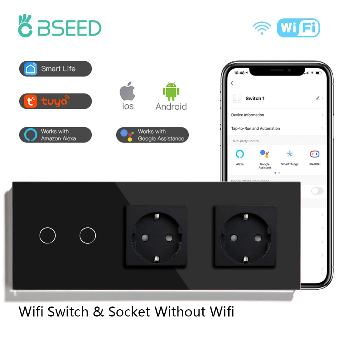 BSEED Wifi 1/2/3Gang Licht Schalter Touch Sensor Glas Schalter Tuya Smart Leben Alexa Control Plus EU Steckdosen Neutral Draht