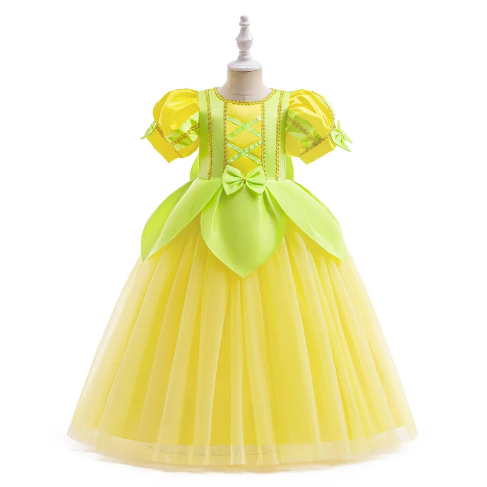 Tiana Fancy Prinzessin Kleid für Mädchen Geburtstag Party Kostüm Kinder Rollenspiel Ballkleid Kinder Karneval Performance Kleidung.