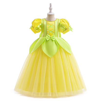 Tiana Fancy Prinzessin Kleid für Mädchen Geburtstag Party Kostüm Kinder Rollenspiel Ballkleid Kinder Karneval Performance Kleidung.