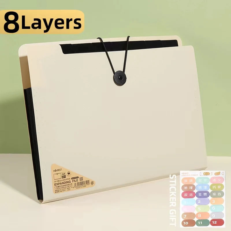 Three Colors Horizontal A4 Folder Students Office Business Trip Multi-layer Large Capacity 5/8/13 Layers Storage Organ Bag.