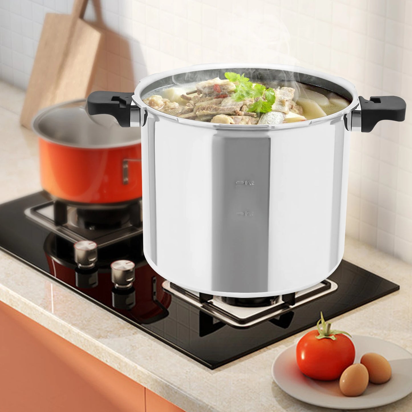 22L Large Capacity Pressure Canned Pot With Pressure Gauge Release Valve, Silver New Model.