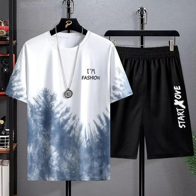 Summer Quick Drying Men's Sets Fashion tracksuits Casual Breathable Short Sleeve 3D Printed Sports T-shirt+Shorts Basketball Set.