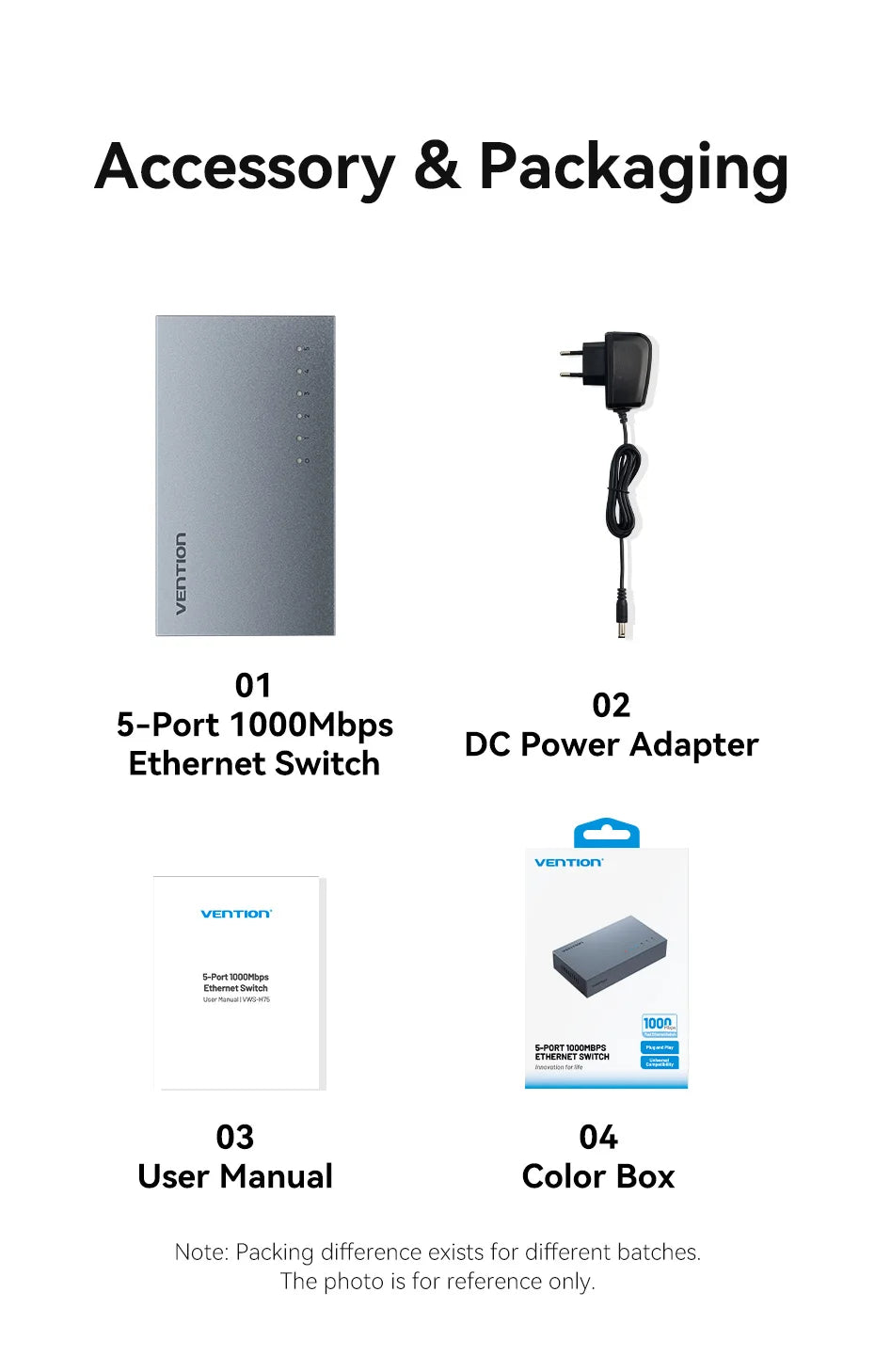 Vention 1000Mbps Gigabit Network Switch Expansion 5 Ports RJ45 Ethernet Switch Splitter Adapter for Router Lan Hub Plug and Play