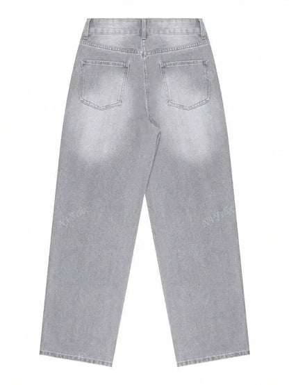 Jeans Women Straight Pants Denims Washed High Waist Distressed Pockets Female 2025 Streetwear Vintage Full Length Trousers.