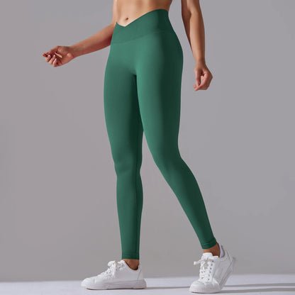 Crossover Waist Women Yoga Leggings Hips Lifting Gym Leggings Seamless Sport Pants High Waist Fitness Leggings Workout Running